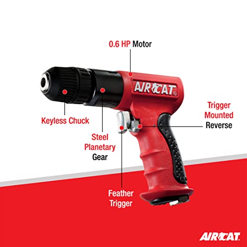 AIRCAT Pneumatic Tools 4338 .6 HP 3/8-Inch Composite Reversible Drill with Jacobs Chuck 1,800 RPM AIRCAT