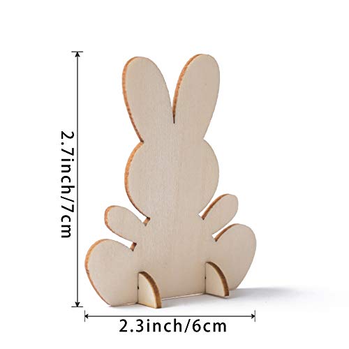 Samanter Unfinished Wooden Easter Bunny 3D Rabbit Wooden Stand Ornament Cutouts Craft for DIY Painting Table Decoration Easter Birthday Gift 10Pack