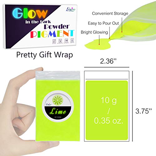 Glow in The Dark Pigment Powder - Epoxy Resin Color Pigment Dyes for DIY Slime Coloring Kit - Luminous Skin Safe Long Lasting Self Glowing for Limino