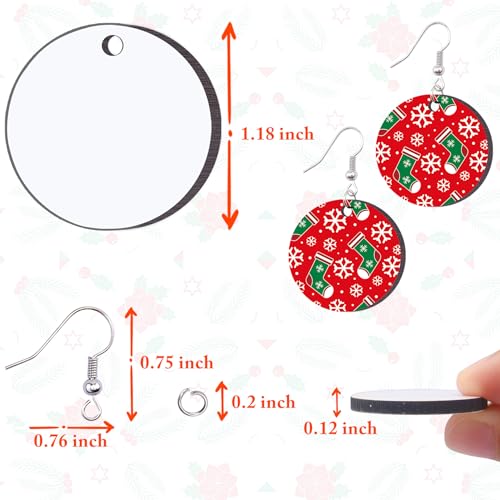 Duufin 120 Pcs Round Sublimation Earring Blanks with Earring Hooks and Jump Rings Heat Transfer Earring Blanks Unfinished MDF Round Earring Blanks Duufin