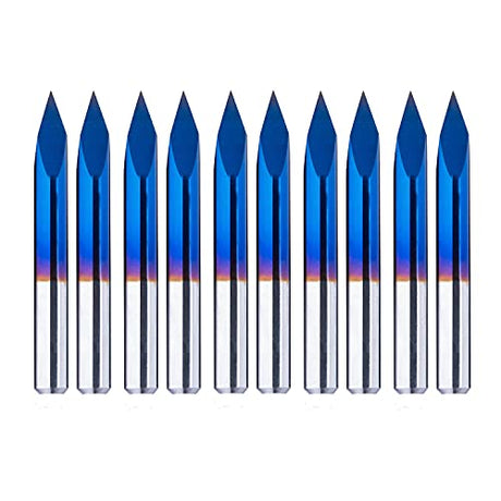 10pcs Triangular CNC Router Bits V-Bit, 30 Degree 0.1mm Engraving Bits, 1/8” Shank Nano Blue Coating Sharp Pyramid Bits for Acrylic Wood MDF Aluminum FoxAlien