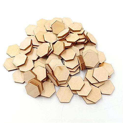 50 Pieces Small Hexagonal Shape Unfinished Wood DIY Crafts Wooden Cutouts Wood Discs Slices for Home DIY Projects Craft Decor, 1.57 Inches/40mm Qingmao