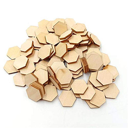 50 Pieces Small Hexagonal Shape Unfinished Wood DIY Crafts Wooden Cutouts Wood Discs Slices for Home DIY Projects Craft Decor, 1.57 Inches/40mm