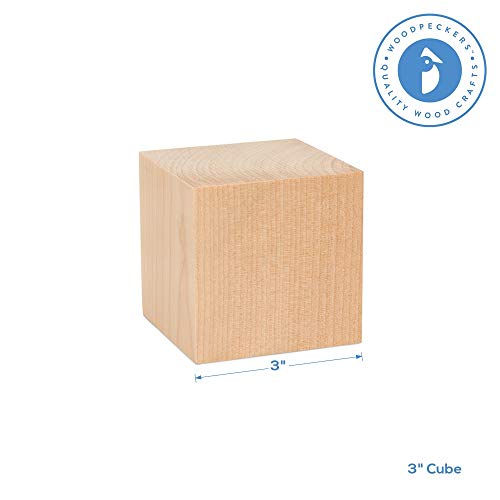 Unfinished Wood Cubes 3 inch, Pack of 4 Large Wooden Cubes for Wood Blocks Crafts and Decor, by Woodpeckers