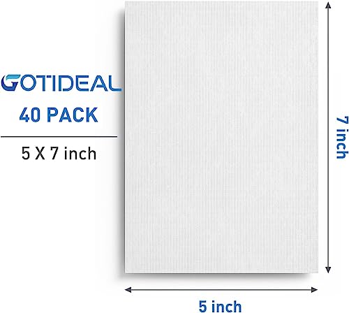 GOTIDEAL Bulk Canvases for Painting, 5 x 7 inch Value Pack of 40, Gesso Primed White Blank Canvas Boards - 100% Cotton Art Supplies Canvas Panel for GOTIDEAL