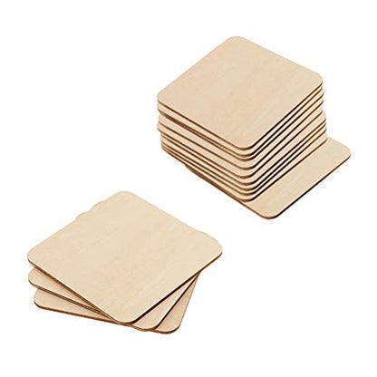 LIOOBO 50pcs Wooden Slice Blank Cutout Square House Ornaments Square Blank Wooden Flat Ornaments Wooden Squares Cutout Tiles Natural Wood Decor - WoodArtSupply