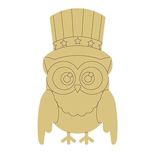 Owl Design by Lines Cutout Unfinished Wood Owl 4th of July Uncle Sam Hat Door Hanger MDF Shape Canvas Style 1 Art 1 (6") Diverse Woodworking