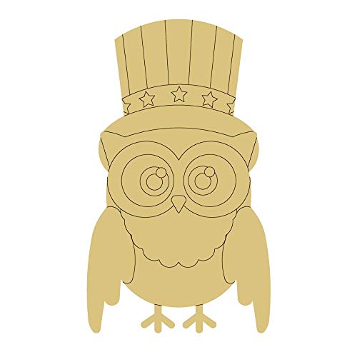 Owl Design by Lines Cutout Unfinished Wood Owl 4th of July Uncle Sam Hat Door Hanger MDF Shape Canvas Style 1 Art 1 (6")
