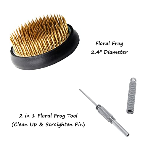 Japanese Flower Frog Ikebana Vase Kit, Ceramics Flower Container (7.9"Lx5.9"Wx2.0"H) with 2.4" Round Floral Frog and 2 in 1 Kenzan Needle - WoodArtSupply