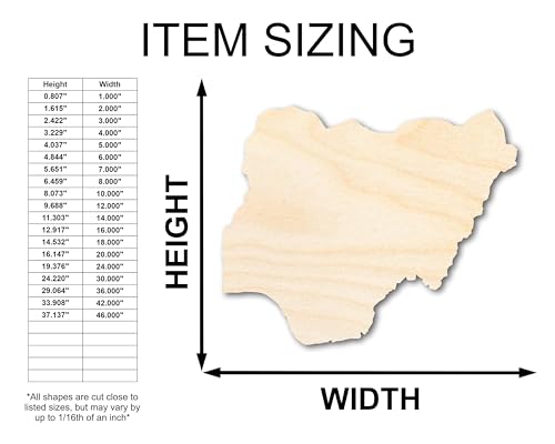 Unfinished Wood Nigeria Shape - West Africa Craft - up to 36" DIY 16" / 1/8" 24 Hour Crafts