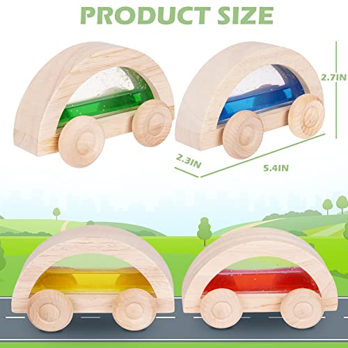 Wooden car Toys 4pc Colorful Wooden Vehicle Set Toy and Pretend Play Toys Fine Movement Development Educational Toys Wooden Push Cars and Infant