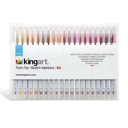 KINGART Studio Twin-Tip Sketch Markers, Set of 60 Unique & Vivid Colors, Set of 60 KINGART