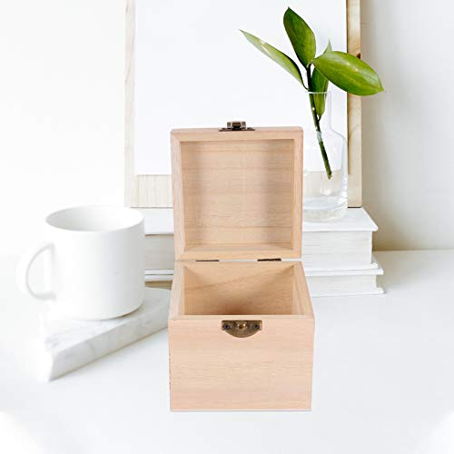 Cabilock Packing Boxes 2pcs Unfinished Square Wood Box DIY Craft Wooden Box Jewelry Ring Box Unpainted Storage Box with Hinged Lid Front Clasp for