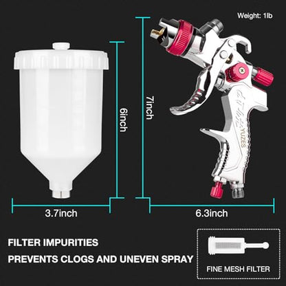 YUZES HVLP Spray Gun with Rapid Paint Mixing Graduated Cup, 1.4/1.7/2.0mm Copper Nozzles Automotive Paint Gun Set, 10 Disposable 600ML Cups, Spray - WoodArtSupply