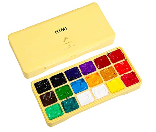 HIMI Gouache Paint Set Jelly Cup 18 Vibrant Colors Non Toxic Paints with Portable Case Palette for Artist Canvas Painting Watercolor Papers, Rich - WoodArtSupply