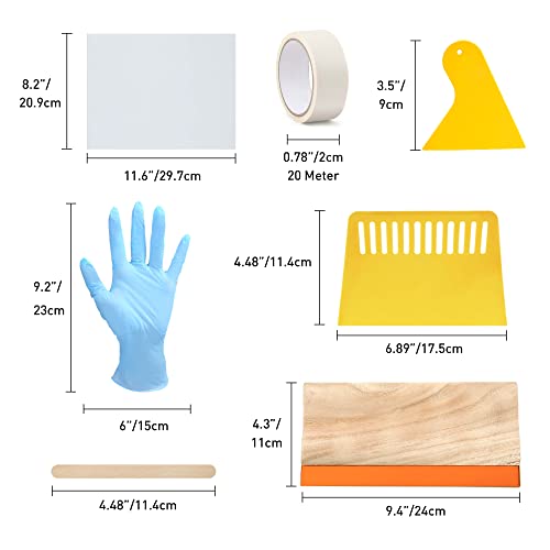 Caydo 24 Pieces Screen Printing Kit, Include 3 Sizes Wood Silk Screen Printing Frame with 110 Mesh, Screen Printing Squeegees, Transparency Inkjet