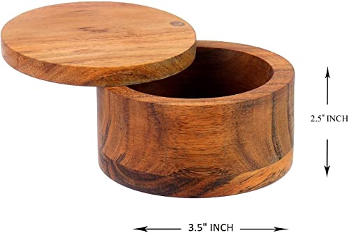 Kaizen Casa Acacia Wood Salt or Spice Box with Swivel Cover perfect for keeping table salt, gourmet salts, herbs or favorite seasonings, close at - WoodArtSupply