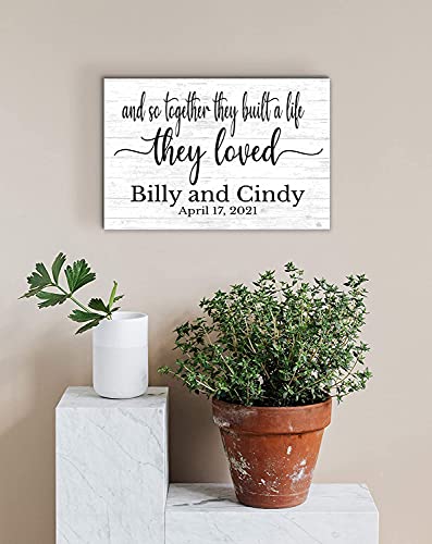 And So Together They Built a Life They Loved Sign Custom Wedding Gift - SOLID WOOD - Anniversary, Wedding, Couples Gift Idea 16in x 10.5in x .75in - WoodArtSupply