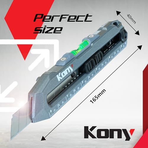 Kony, Heavy Duty Utility Knife, Carpet Cutter, Box Cutter Retractable w/Ruler, Water Bubble Level - Perfect Knife for Crafting, Cutting & Home Kony