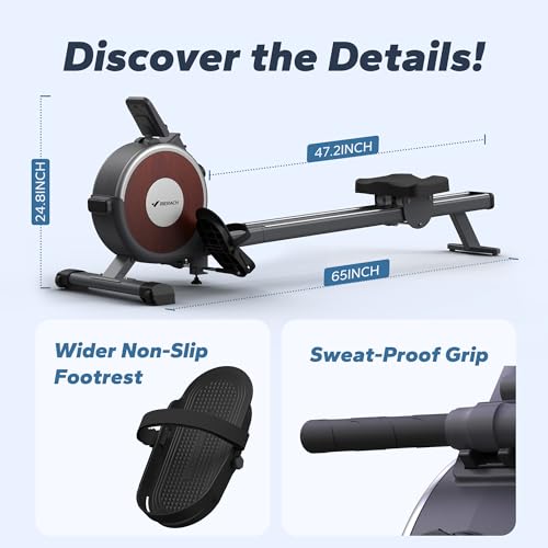 Merach Rowing Machine, Magnetic Rower Machine for Home, 16 Levels of Quiet Resistance, Dual Slide Rail with Max 350lb Weight Capacity, App Compatible - WoodArtSupply