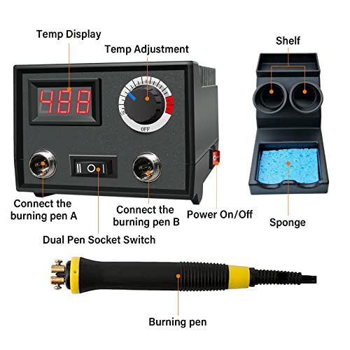 FIRElood Wood Burning Tool, Wood Burner kit Pen 25~750℃, Wood Burning kit with Digital Thermometer Temperature Adjustable Temperature, 2 pyrographic - WoodArtSupply