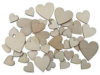 Kinteshun Natural Wood Unfinished Cutout Veneers Slices for Patchwork DIY Crafting Decoration(100pcs,Mixed Sizes,Love Heart Shape)