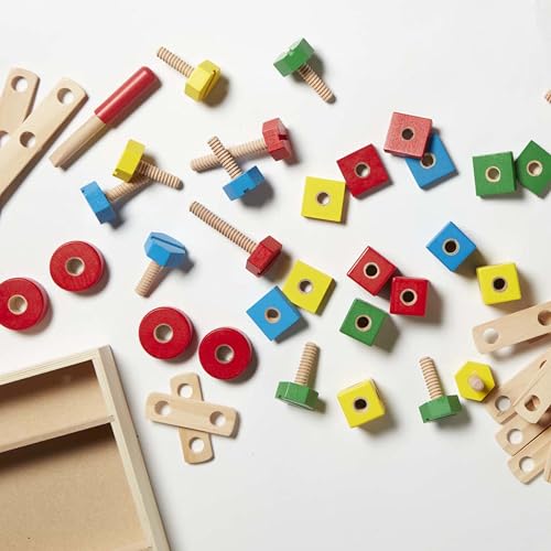 Melissa & Doug Wooden Construction Building Set in a Box (48 pcs) - WoodArtSupply