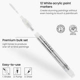 ARTEZA Acrylic Paint Markers, Pack of 12, White, Long-Lasting Acrylic Paint Pens with Plastic Nib, Art Supplies for Painting on Metal, Canvas, Rock, ARTEZA