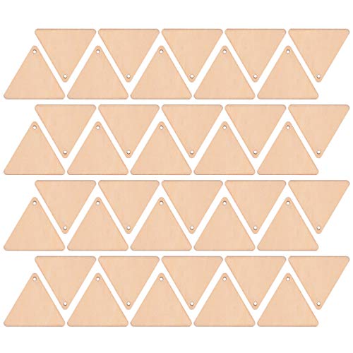 EXCEART 60pcs Wooden Cutouts Triangle Wood Cutout Unfinished Painting Wooden Pieces Slices with Hole Pendant for Crafts 60mm