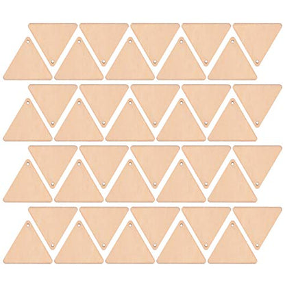 EXCEART 60pcs Wooden Cutouts Triangle Wood Cutout Unfinished Painting Wooden Pieces Slices with Hole Pendant for Crafts 60mm