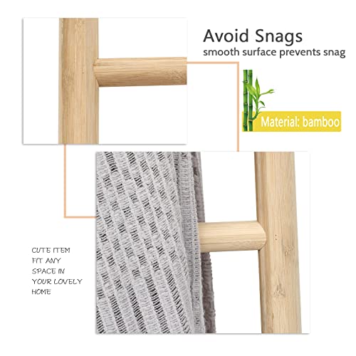 FUIN Fully Assembled 6ft Bamboo Blanket Ladders Living Room Wood Decorative Wall Leaning Farmhouse Quilt Display Holder Rustic Wooden Towel Rack for FUIN