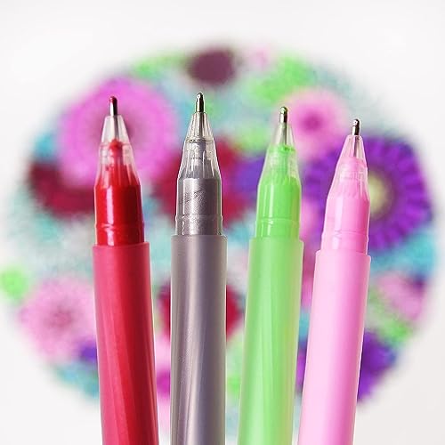 Primrosia 48 Gel Pens for Adult Coloring Book and Bullet Journal Pens No Bleed Through in Glitter Pastel Metallics Neon Shades, 7.5x More Ink Fine