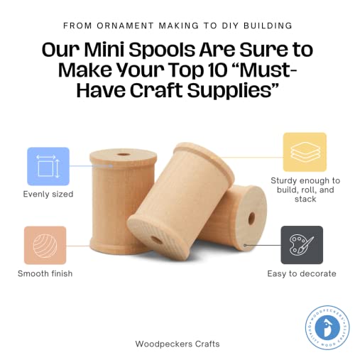 Wooden Spools 1/2 x 1/2 inch Pack of 100 Unfinished Mini Birch Wood Spools, Splinter-Free, for Crafts and Wood Jewelry by Woodpeckers Woodpeckers