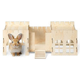 Navaris Rabbit Castle - Wooden Hideaway Playhouse for Pet Bunny - MDF & Pine Wood Rabbit Toy House - Bunny Hideout Fort - 27.2" x 9.4" x 10" Navaris
