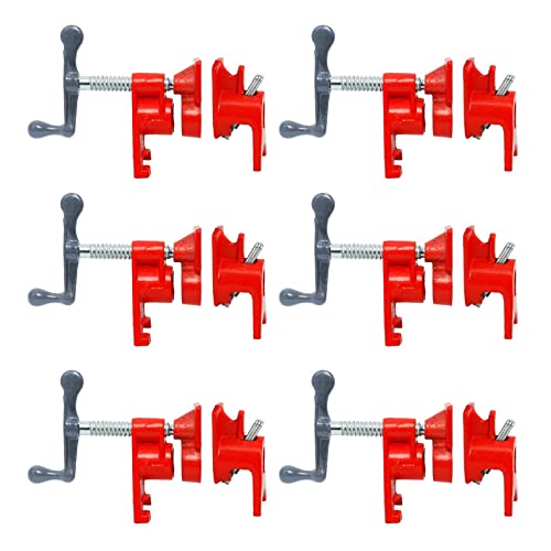 FLKQC 3/4" Wood Gluing Pipe Clamp Set with Unique Foot Design Red Heavy Duty Bar Clamps Cast Iron Quick Release Pipe Clamp Tools for Woodworking (6) FLKQC