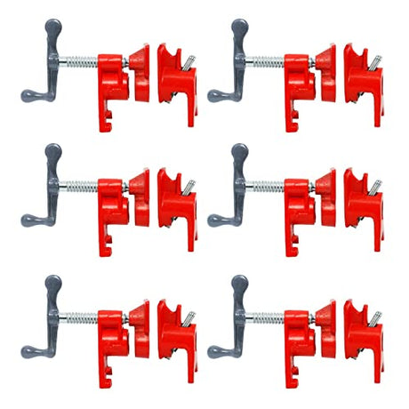 FLKQC 3/4" Wood Gluing Pipe Clamp Set with Unique Foot Design Red Heavy Duty Bar Clamps Cast Iron Quick Release Pipe Clamp Tools for Woodworking (6) FLKQC