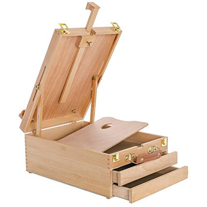 U.S. Art Supply Grand Cayman Extra Large 2 Drawer Adjustable Wood Table Sketchbox Easel, Paint Palette, Premium Beechwood - Portable Wooden Artist - WoodArtSupply