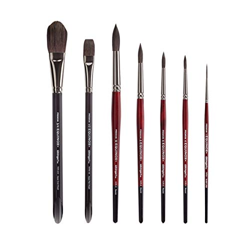 KINGART 1060A Premium 7 Pc. Equinox Series Watercolor Artist Brush Set, Soft Synthetic Black Kazan Squirrel, Curated Shapes and Sizes, Short Handle, KINGART