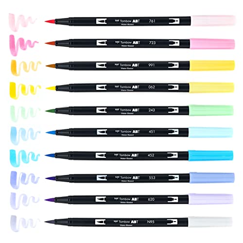 Tombow 56187 Dual Brush Pen Art Markers, Pastel, 10-Pack. Blendable, Brush and Fine Tip Markers Tombow