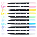 Tombow 56187 Dual Brush Pen Art Markers, Pastel, 10-Pack. Blendable, Brush and Fine Tip Markers Tombow