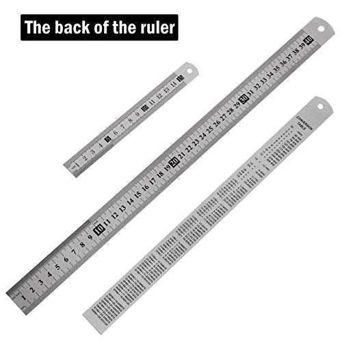 3 Pack Stainless Steel Ruler 16 inch 6 inch and 12 inch Metal Ruler Kit with Conversion Table Metric Straight Edge Linear Measurement Ruler SAMLOO