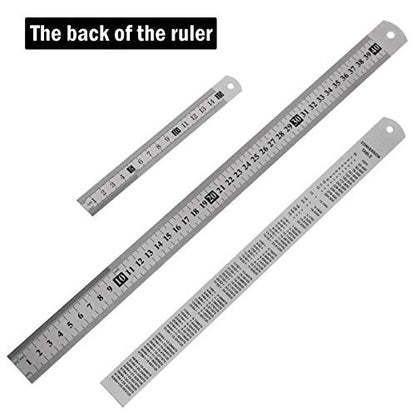 3 Pack Stainless Steel Ruler 16 inch 6 inch and 12 inch Metal Ruler Kit with Conversion Table Metric Straight Edge Linear Measurement Ruler - WoodArtSupply