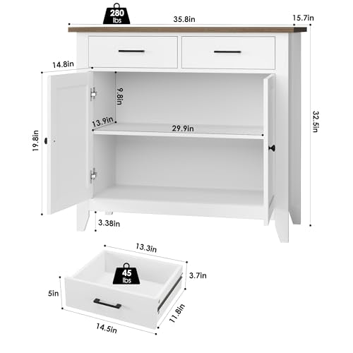 HORSTORS Kitchen Storage Cabinet with Drawers and Doors, Floor Sideboard and Buffet Server Cabinet, Entryway Console Cabinet for Living Room, Dining - WoodArtSupply