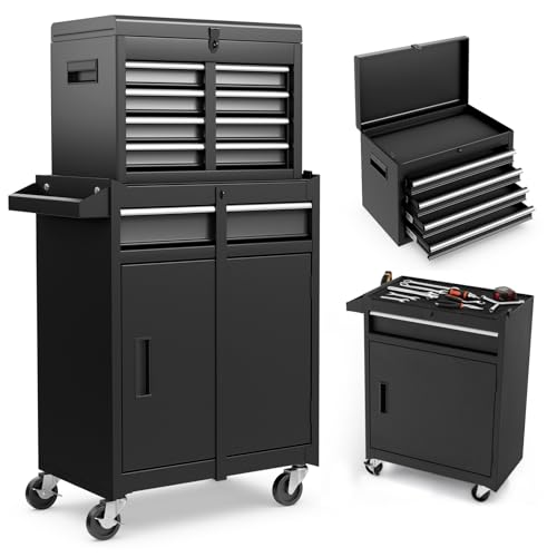 ERGOMASTER Rolling Tool Chest - Heavy Duty Material & Lockable Top-Box & Storage Cabinet for Garage and Workshop - 5-Drawer Tool Box & Black ERGOMASTER