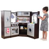 KidKraft Ultimate Corner Wooden Play Kitchen with Lights & Sounds, Play Phone and Curtains, Espresso, Gift for Ages 3+ KidKraft