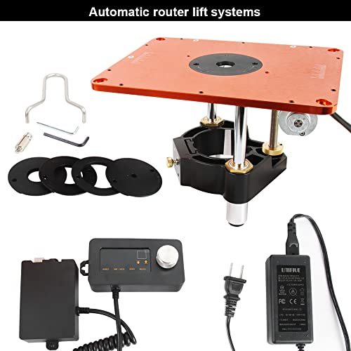 O'SKOOL Motorized Router Lift Systems for 3-1/2" Diameter Motors, 9-1/4'' x 11-3/4'' Plate 5-Piece Insert Ring Kit - WoodArtSupply