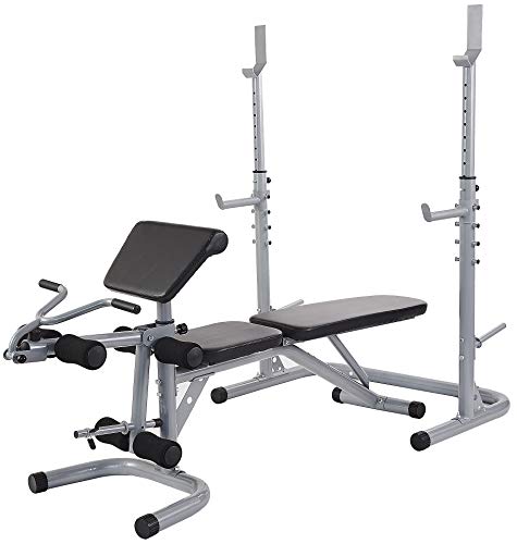 BalanceFrom RS 60 Multifunctional Workout Station Adjustable Olympic Workout Bench with Squat Rack, Leg Extension, Preacher Curl, and Weight Storage, - WoodArtSupply