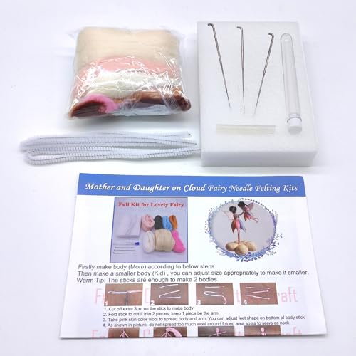 Mom and Kid on Cloud Fairy Needle Felting Kit Mom 6INCH Kid 4INCH Friendly Instruction DIY Craft Kit for Beginners