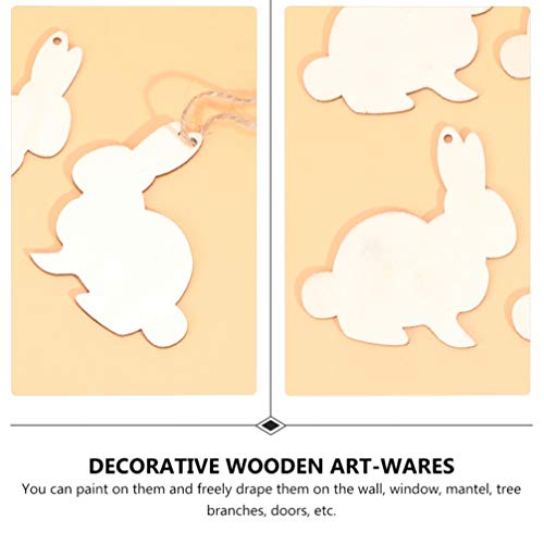 Amosfun 30pcs Wooden Easter Cutouts Rabbit Unfinished Wood Slices Wooden Easter Crafts with Hemp Ropes for Easter Hanging Party Decoration