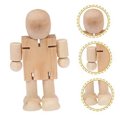 20 Pcs Wooden Robot Wood Educational Desktop Unpainted Peg People Unfinished Wooden Peg Doll Adjustable Wooden Figure Wood Human Figure Model DIY